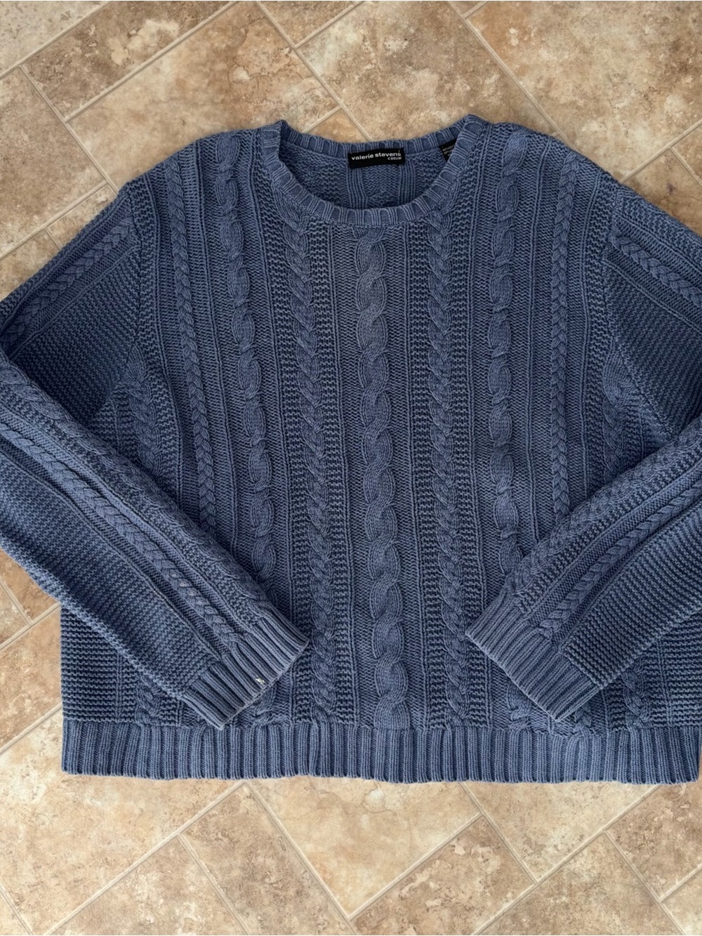 Valerie Stevens Cotton Cable Knit Sweater - Navy Blue